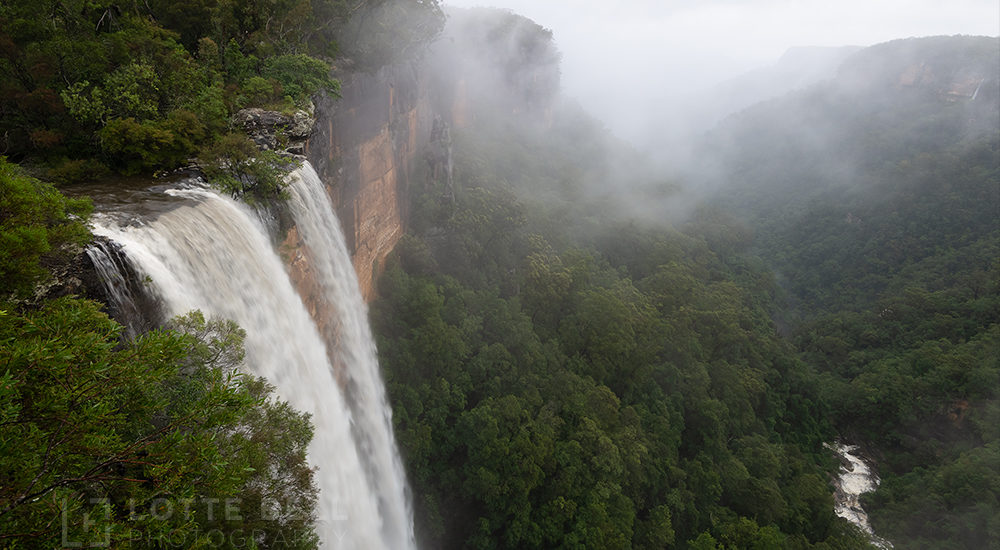 Fitzroy Falls in rainstorm