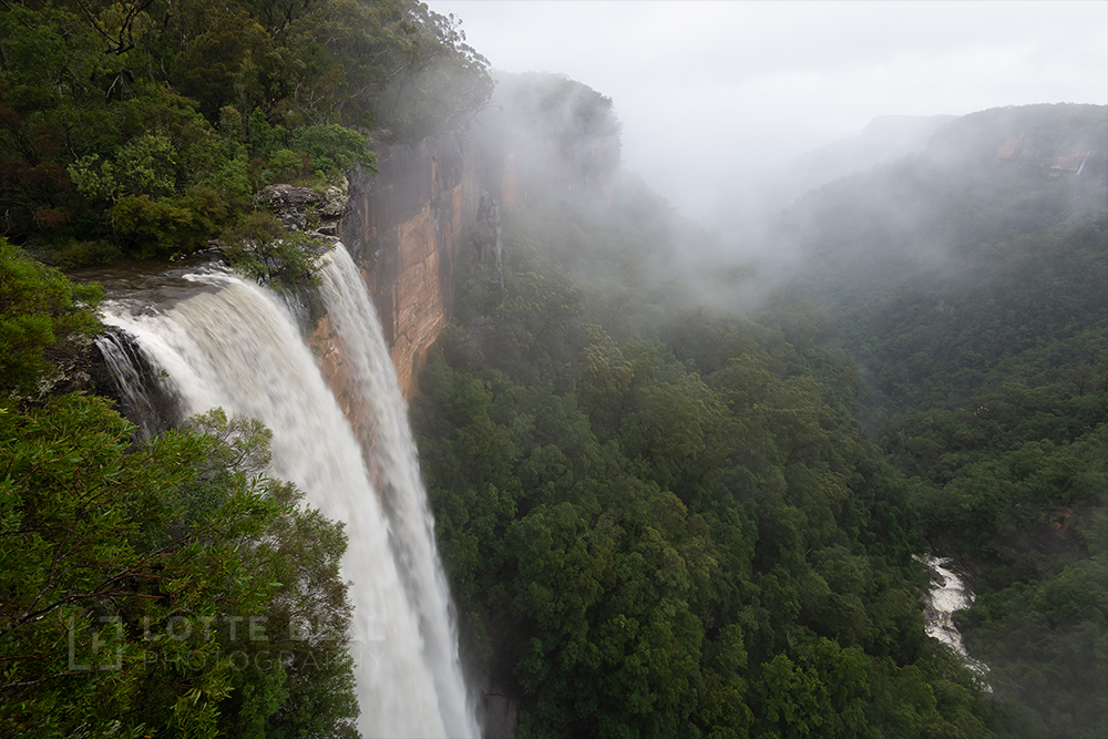 Fitzroy Falls in rainstorm